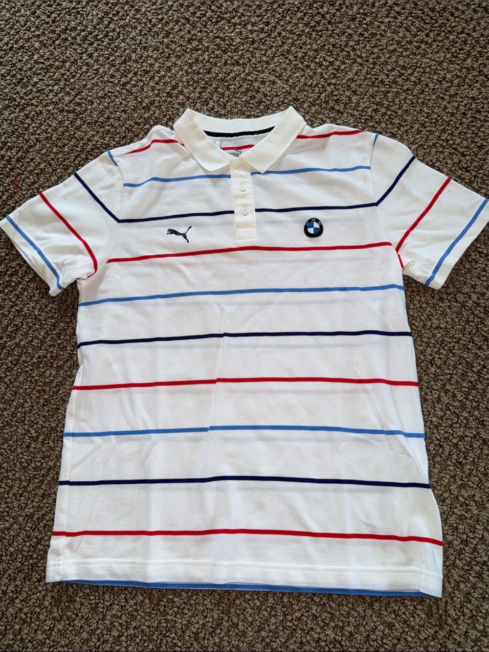 Puma BMW white striped polo shirt medium